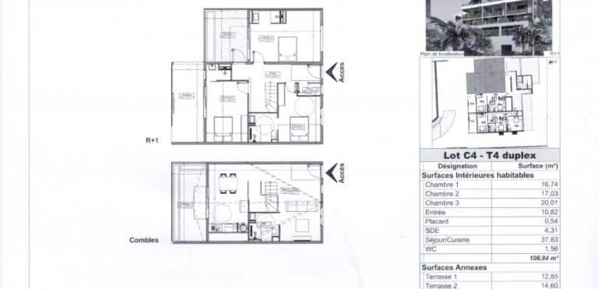 A investir dans ce projet comprenant un appartement T4 Duplex niché proche des toutes commodités à Saint Gilles Les Bains
