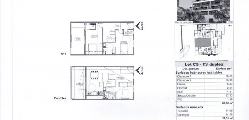Défiscalisation: Appartement Neuf T3 en Duplex, à Deux Pas des Commodités de Saint-Gilles les Bains