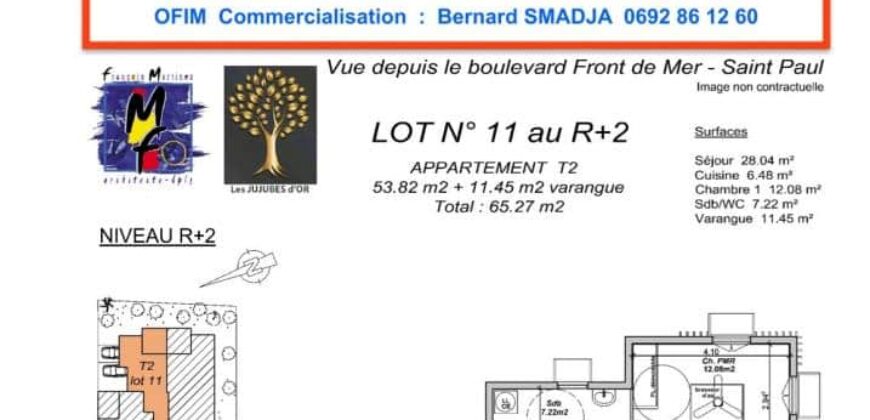 En vente un appartement T2 neuf avec vue front de Mer à Saint-Paul